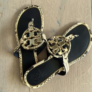 Tory Burch Metal Snakeskin-Embossed Leather Thong Sandals